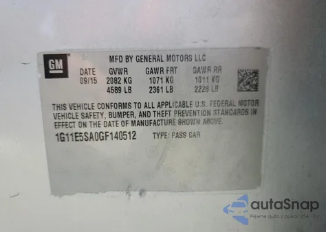 2016 Chevrolet Malibu Limited Ltz z USA, uszkodzony, nr VIN 1G11E5SA0GF140512